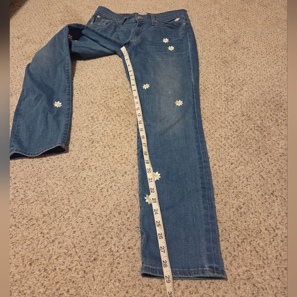 J. Crew Embroidered Slim Broken In Boyfriend Jeans H0911 Daisy Flowers Boho 27 - Picture 4 of 9